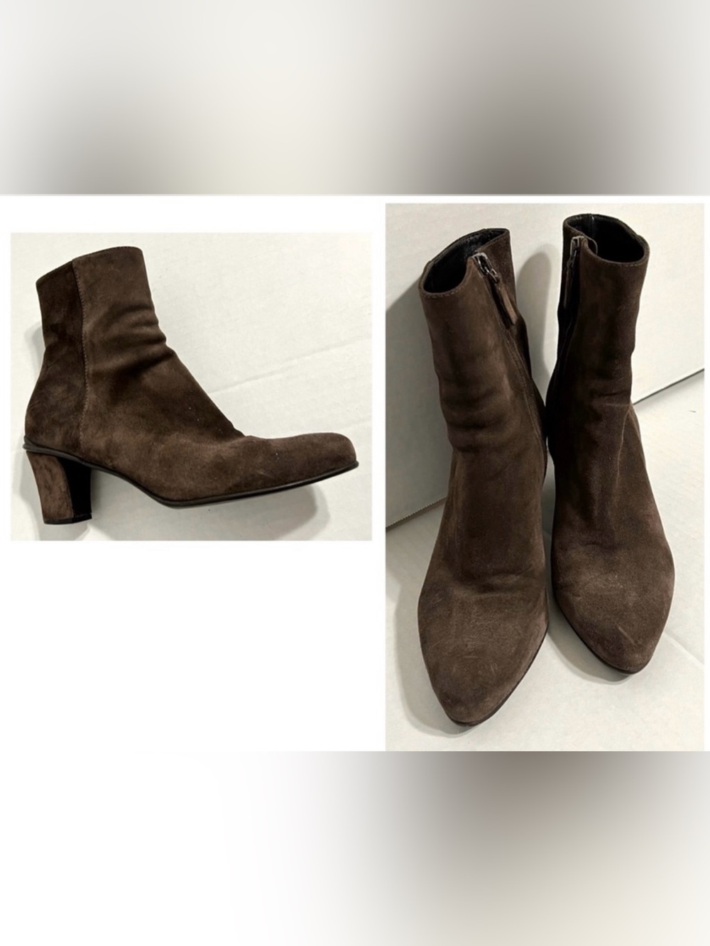 Prada Authentic Milano Dark Chocolate Suede Ankle Booties With Side Zipper